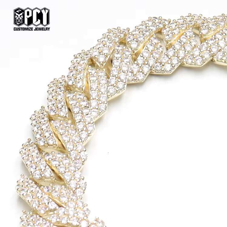 Fashion Jewelry Cuban Link CZ Prong Diamond Gold Plated White Gold Plated Chain Necklace 19mm Hip Hop Iced Out Custom Men