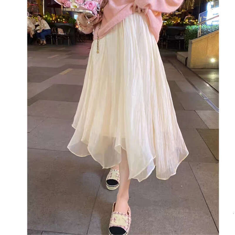 Gentle Mesh Half Women Summer Mid-Length Waist Slimming Flared Skirt Super Fairy Long B5