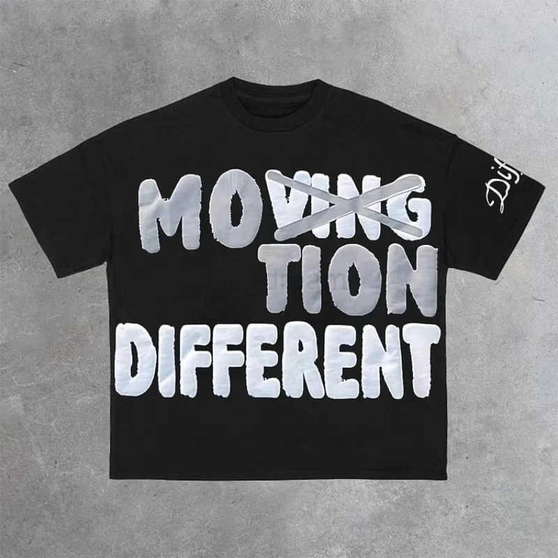 Vintage Motion Different Graphic 100% Cotton Short Sleeve T-Shirt Men Y2K Short Sleeves Oversize T-Shirt Streetwear Women Tops T250714