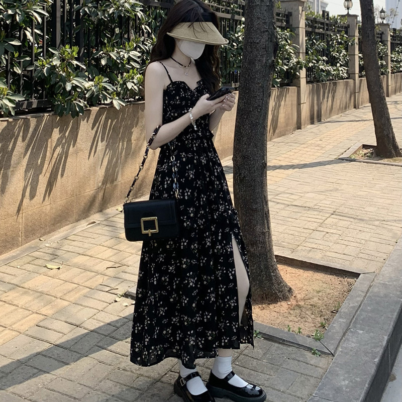 2025 New Women's Dress Black Sweet Flower Lace Dress Women's Summer New Elegant Dress Split Long Dress New Designer Dress