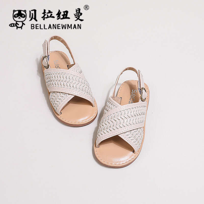 SHEIN Hot-Selling Girls' Cross-Woven Sandals 2025 Summer New Children's Soft Sole Casual Beach Shoes