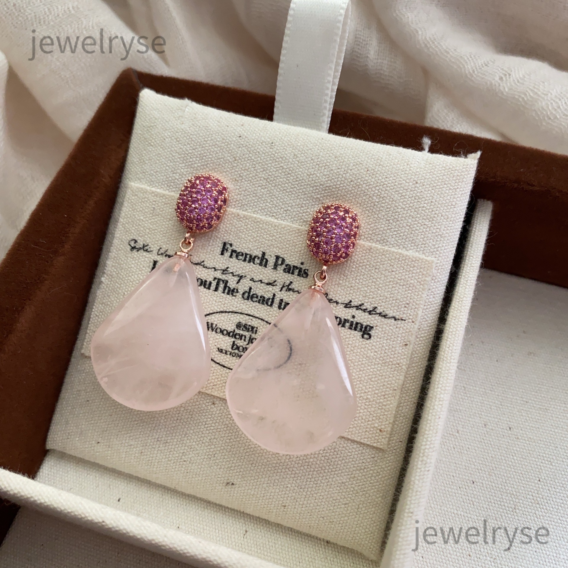 New Style Diamond-Studded Earrings Malay Jade Earrings Niche Elegant Earrings Inlaid with Natural Stone Earrings Sweet Earrings