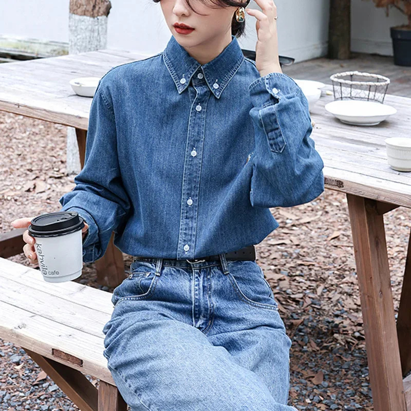 2024 American Style Vintage Denim Shirt Womens Zhengxiu Crystal Same Small Horse Embroidery Casual Jacket 250704