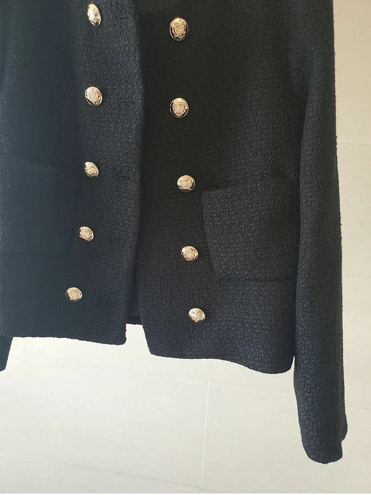 White Tweed Woolen Women Jackets Coat Blazer Autumn Winter 2025 Double Breasted Pointed Collar with Button Blazers Jacket 250709