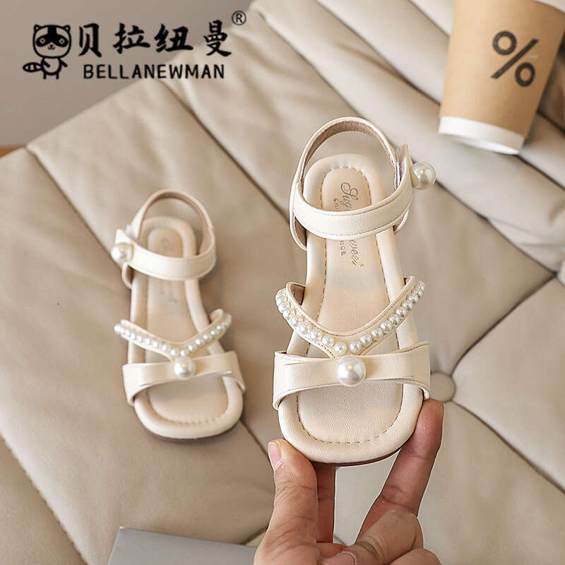 SHEIN Niche Design One-Strap 2025 Summer New Girls Beaded Bow Princess Sandals Trend