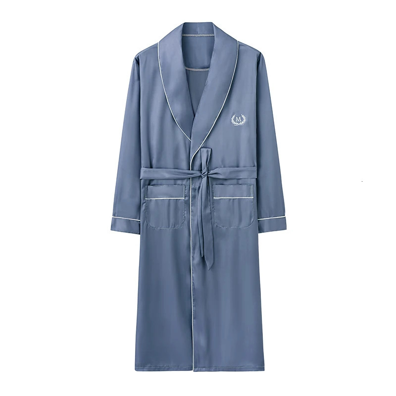 Solid Long Robe Men Autumn Long Sleeve Silk Satin Bathrobe Male V-neck Sexy Dressing Gown Mens Homewear Spring Spas Bath Robe 250710