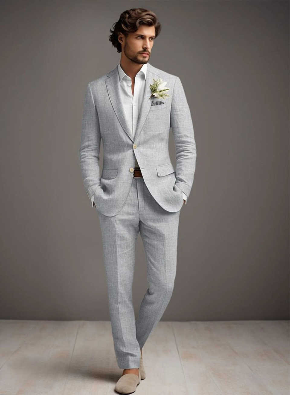 Light Gray 2 Pieces Customized Men Suits Notched Lapel Single Button Jacket Sets Classic Fit Prom Wedding Party Blazers