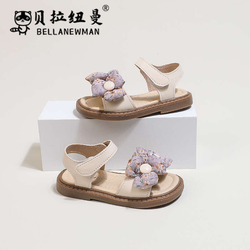 Girls Little Flower Princess Sandals 2024 Summer New Korean Style Soft Sole Children Open Toe Beach Shoes