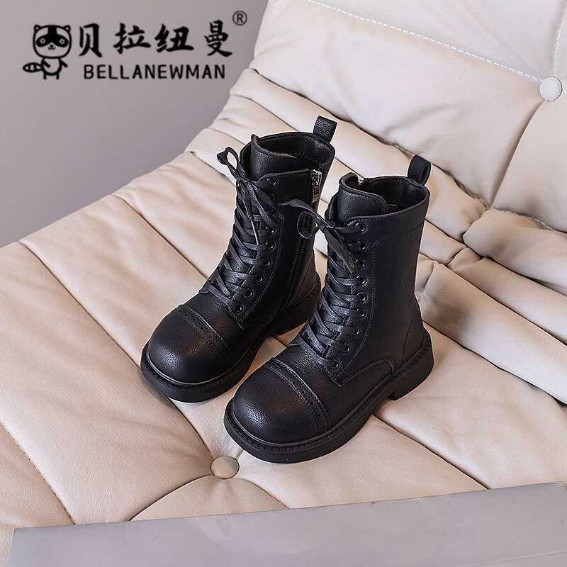 Girls' Fashion 2024 Autumn New Mid-Calf for Big Kids Knight British Style Martin Boots