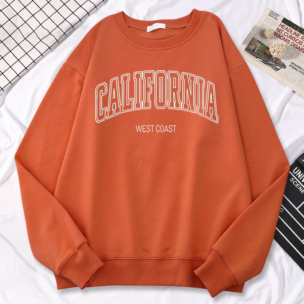 Winter Fashion WomenS Sweatshirts California West Print Hooded Crewneck AllMath Pullovers Loose Warm Female Streetwear 250707