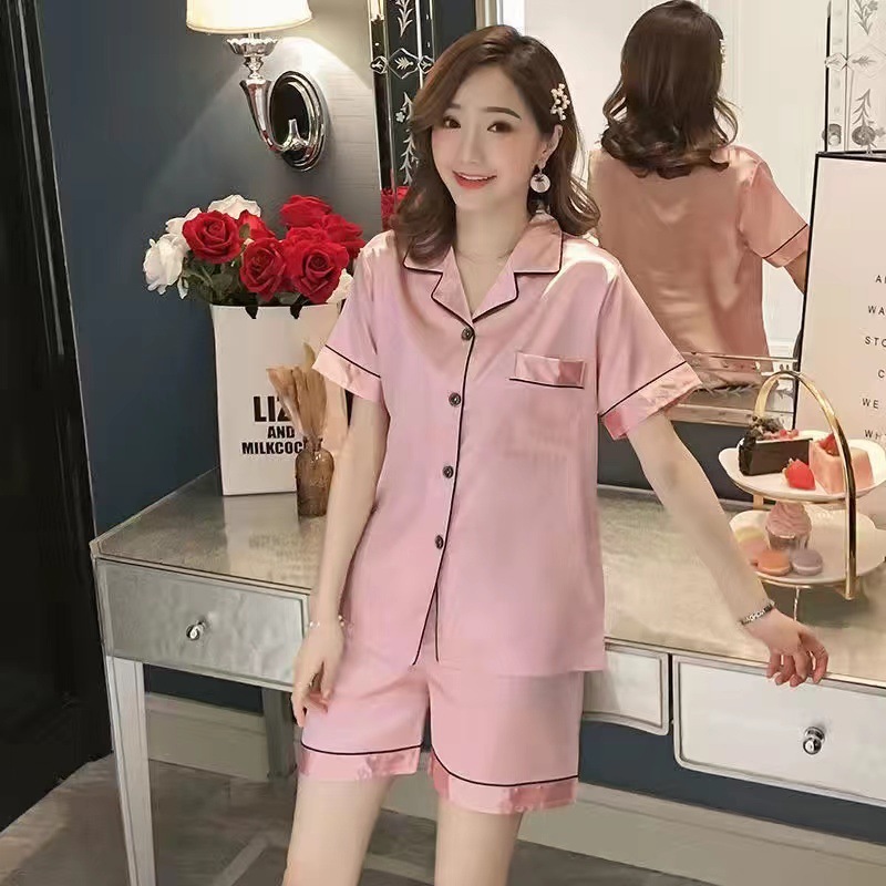 X200-Pajamas women summer ice silk short sleeve thin sweet cute ladies sexy summer home clothes two piece suit