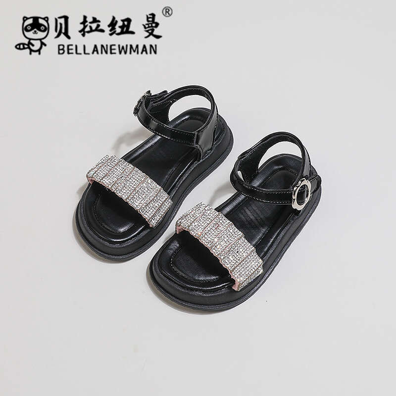 Children's Rhinestone 2024 Summer New Girls' Versatile Thick-Soled Height-Increasing Fashion Casual Roman Platform Sandals