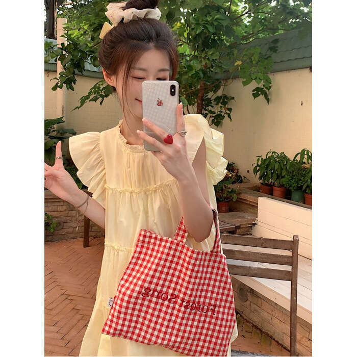 Sweet Gentle Pink Flutter Sleeve Women Summer New Loose Slimming A-Line Short Dress For Petite Figures B5