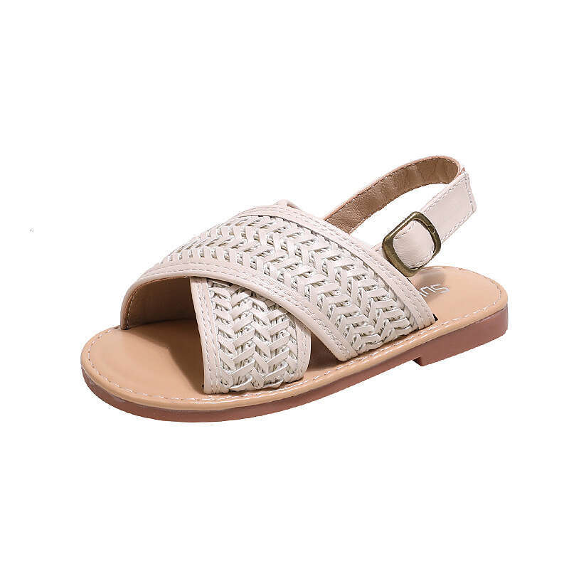 SHEIN Hot-Selling Girls' Cross-Woven Sandals 2025 Summer New Children's Soft Sole Casual Beach Shoes