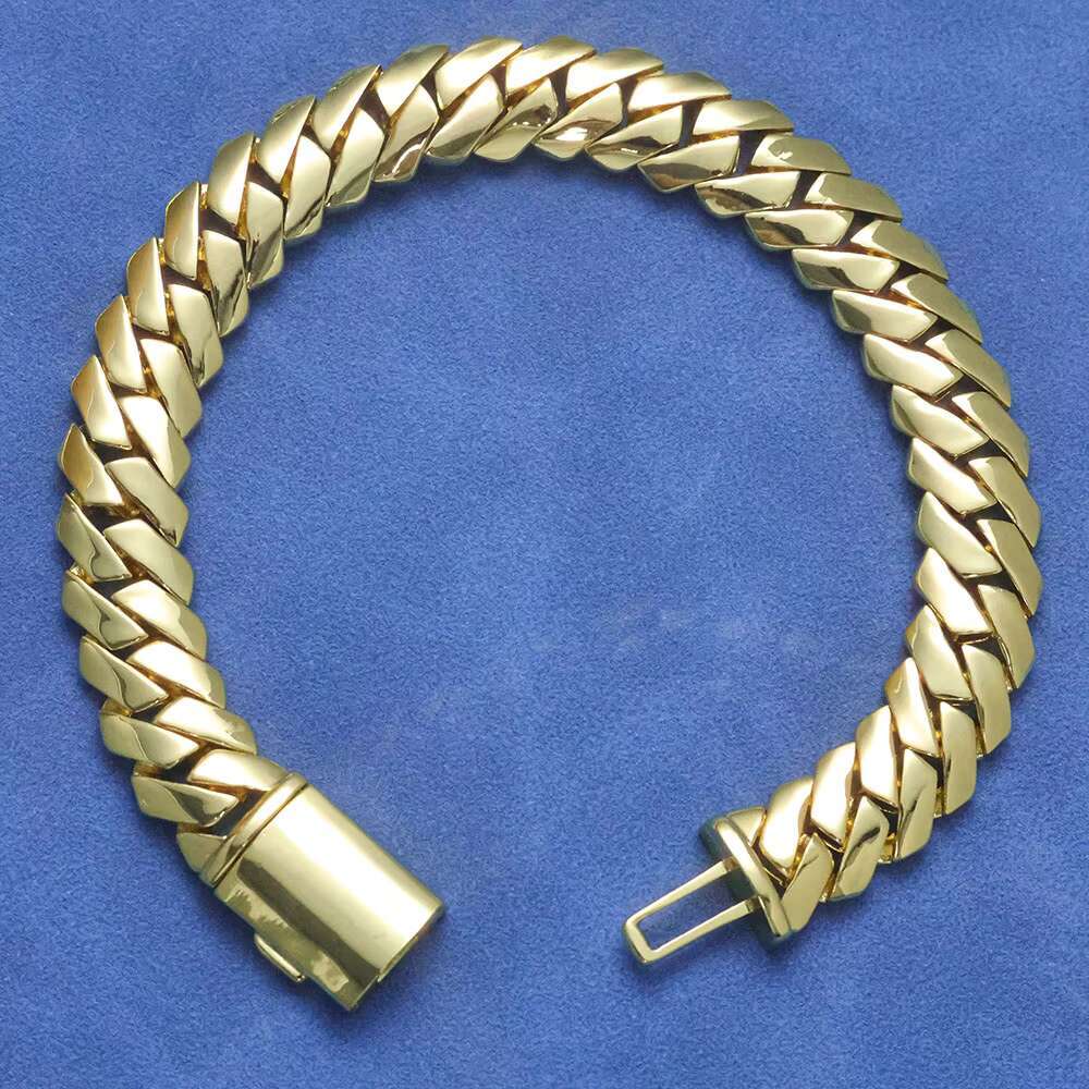 NUOYA 18K Gold Plated Cuban Chains 925 Silver Bracelet 12MM Rapper Men Hip Hop Cuban Link Chain