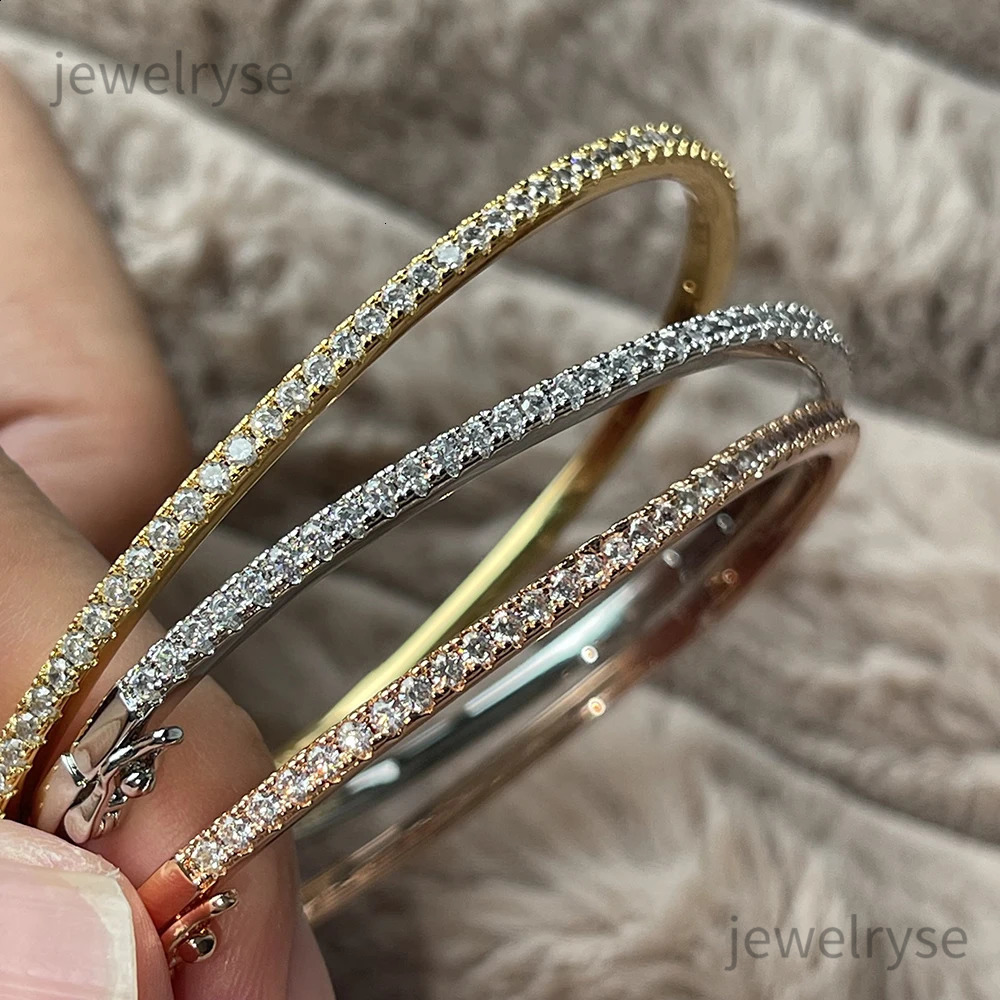 Pure 925 Sterling Silver Full Diamond Bracelet Classic Party Jewelry Friendship Bracelet Silver Bangle Rose Gold 17CM
