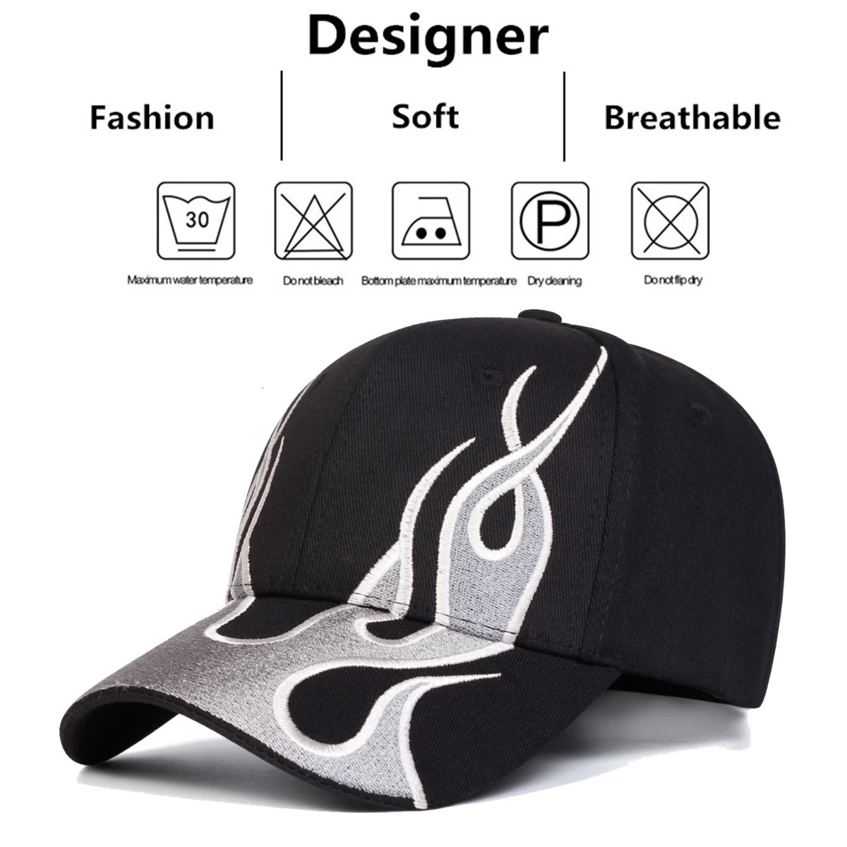 Unisex Flame Embroidery Baseball Caps Outdoor Adjustable Spring and Autumn Casual Sunscreen Hat 250704