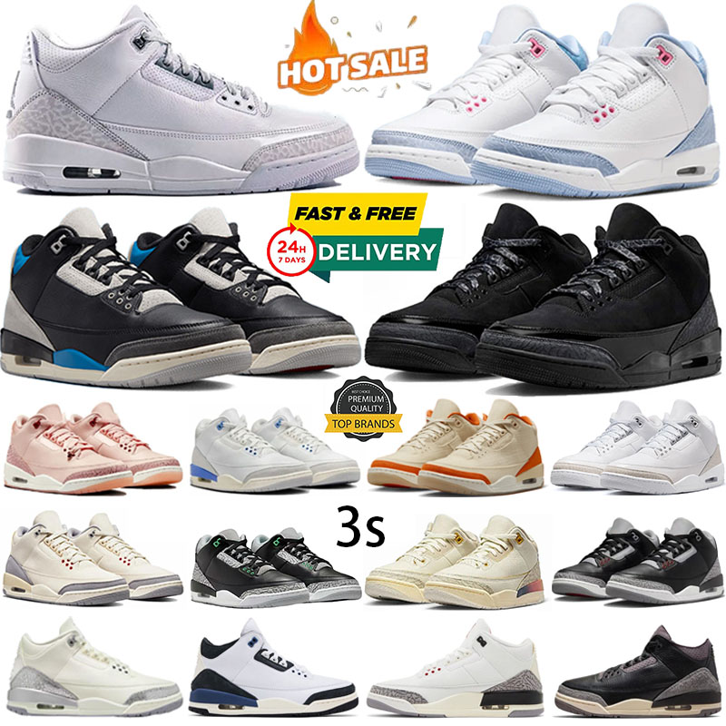 2025 Chaussures de basket-ball Sneakers 3s Pure Money Black Cat Starfish Cobalt Bliss Vdiffused Blue Gree Glow Silver-White Sports Shoes Classic