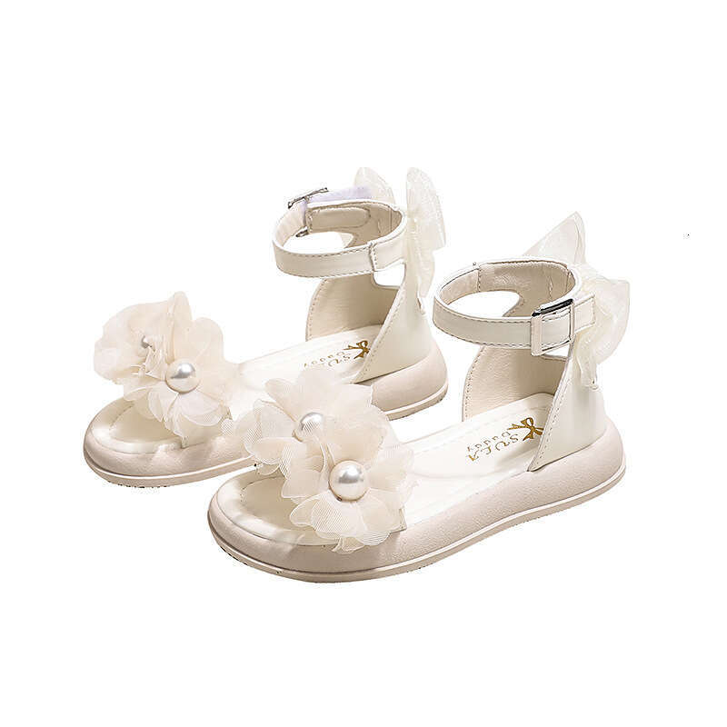 Girls' Fashion Pearl Princess Sandals 2024 Summer New Children's Open-Toe Beach Little Girl Roman Shoes
