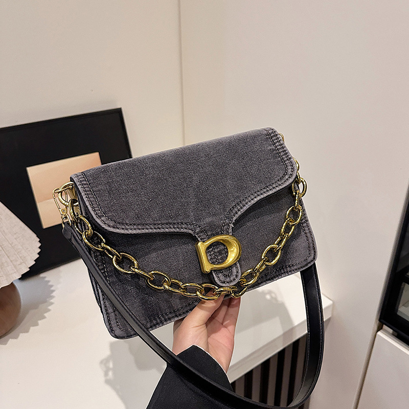 High - end denim bags for women, 2025 new style fashionable single - shoulder bags large - capacity casual chain bags popular cross - body bags
