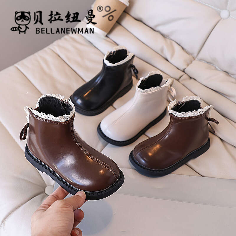 Girls Lace Bow Princess Short 2024 Autumn New Korean Children's Fashion British Style Toddler Leather Boots