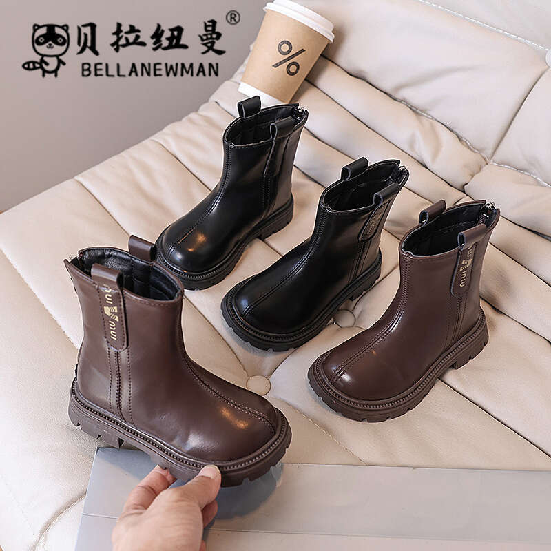 Girls' Fashion Slim 2024 Autumn New Medium and Large Children's Leather Short British Style Martin Boots