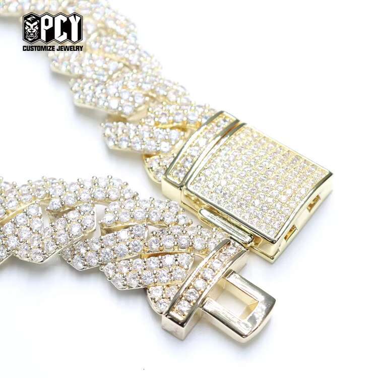 Fashion Jewelry Cuban Link CZ Prong Diamond Gold Plated White Gold Plated Chain Necklace 19mm Hip Hop Iced Out Custom Men