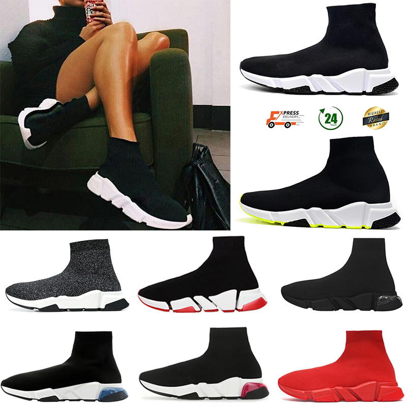 Designer Casual Sock Shoes Oversized Comfort Sole Triple Mens Womens Platform Trainers Hommes Mesh Trainer Black Glitter Knitted Espadrilles 36-47
