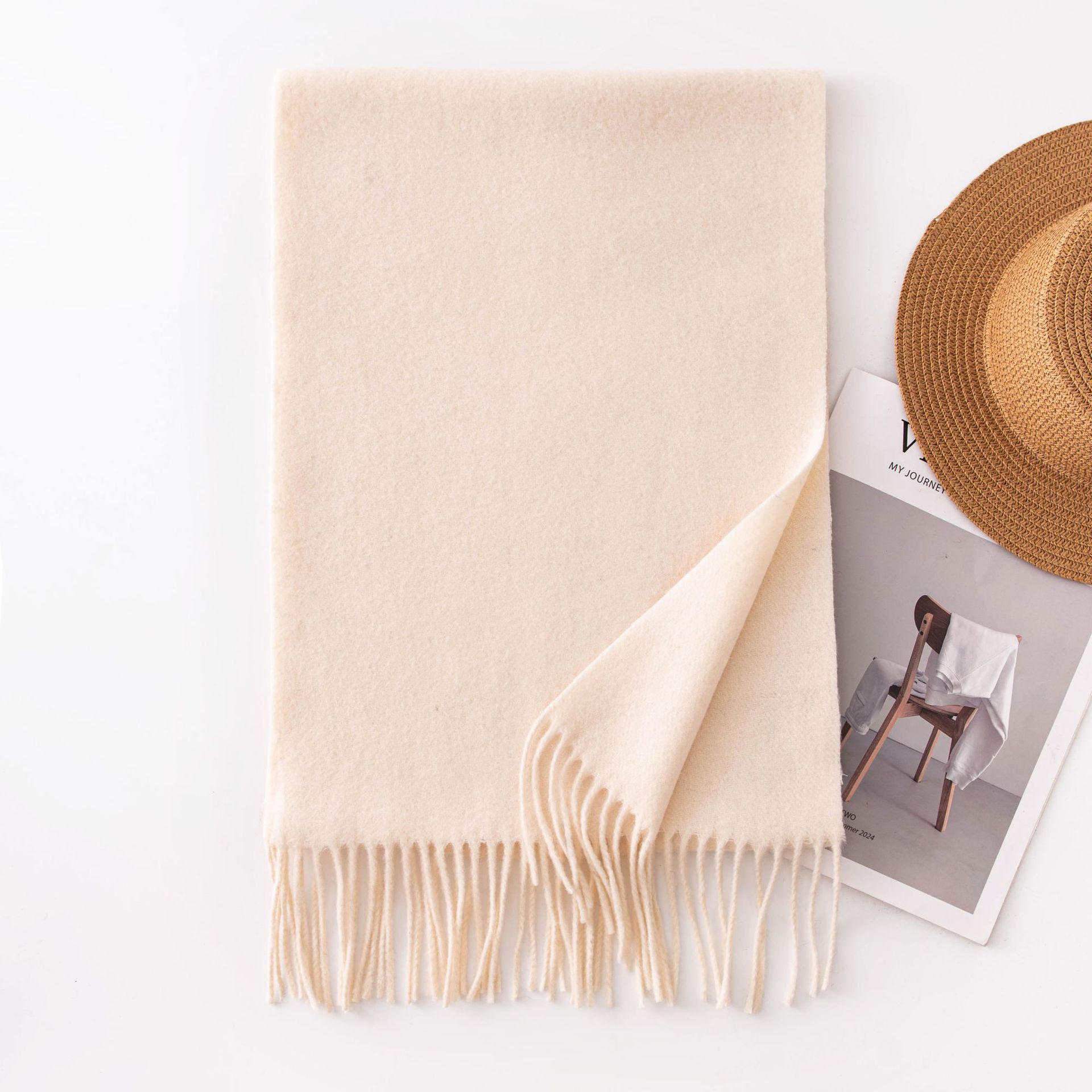 K1346 Hot sale Japanese and Korean wool tassel scarf for men and women, all-match solid color, fashionable commuting, warm neck shawl