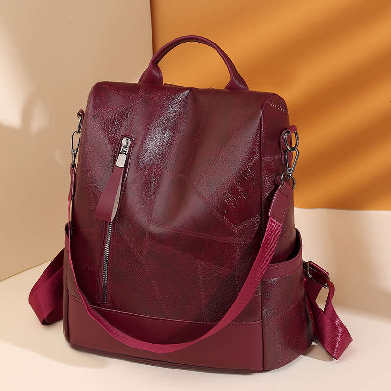 Backpack PU soft leather texture new women's bag large capacity casual splicing shoulder bag anti-theft travel backpack