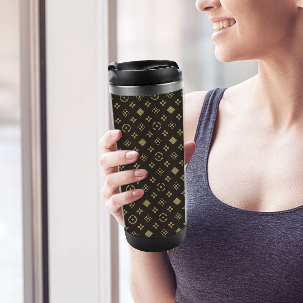 ddmythur Stainless steel water cup gold travel mug with flower and geometry pattern