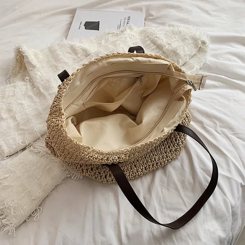 Summer Beach Bags For Women Handmade Rattan Woven Shoulder Bags Large Capacity Straw Bag Bohemian Casual Travel Handbag 250704