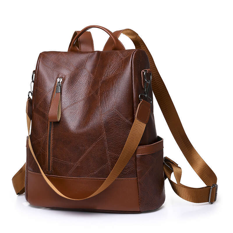 Backpack PU soft leather texture new women's bag large capacity casual splicing shoulder bag anti-theft travel backpack