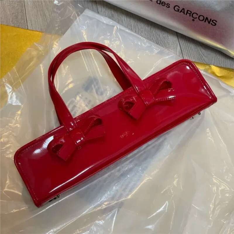 Retro Bow Red Y2k Hand Purse Women Hot Girls Leather Zipper Shoulder Bags Ladies Fairy Core Aesthetic Underarm Bag