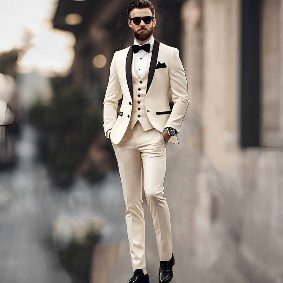 3 Pieces Men Suits Shawl Lapel Two Buttons Customized Pants Sets Elegant s Slim Fit Groom Wedding Party Tuxedos Wear
