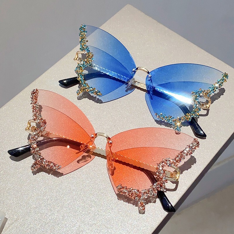 Designer Luxury Eyewear: New Butterfly-shaped Diamond-encrusted Frameless Women's Sunglasses, Fashionable, Individual And Exaggerated Men's 