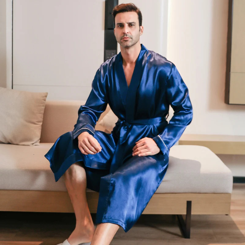 Pajama mens spring and autumn silk thin style oversized pajamas long sleeved bathrobes ice silk bathrobes home clothing summer 250710