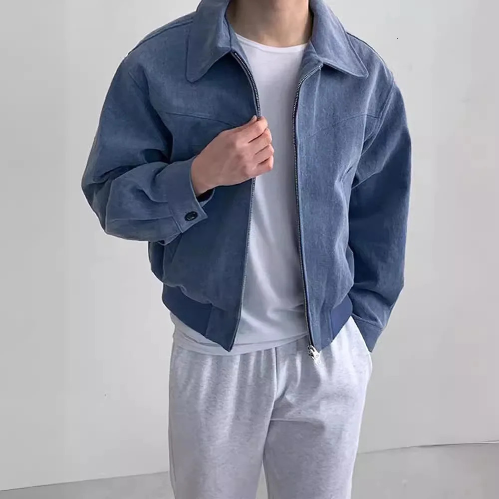 Men Jacket Single Breasted Coats Zipper Cardigan Spliced Long Sleeve Solid Outerwear High Street Loose Fit Pockets Button 250708