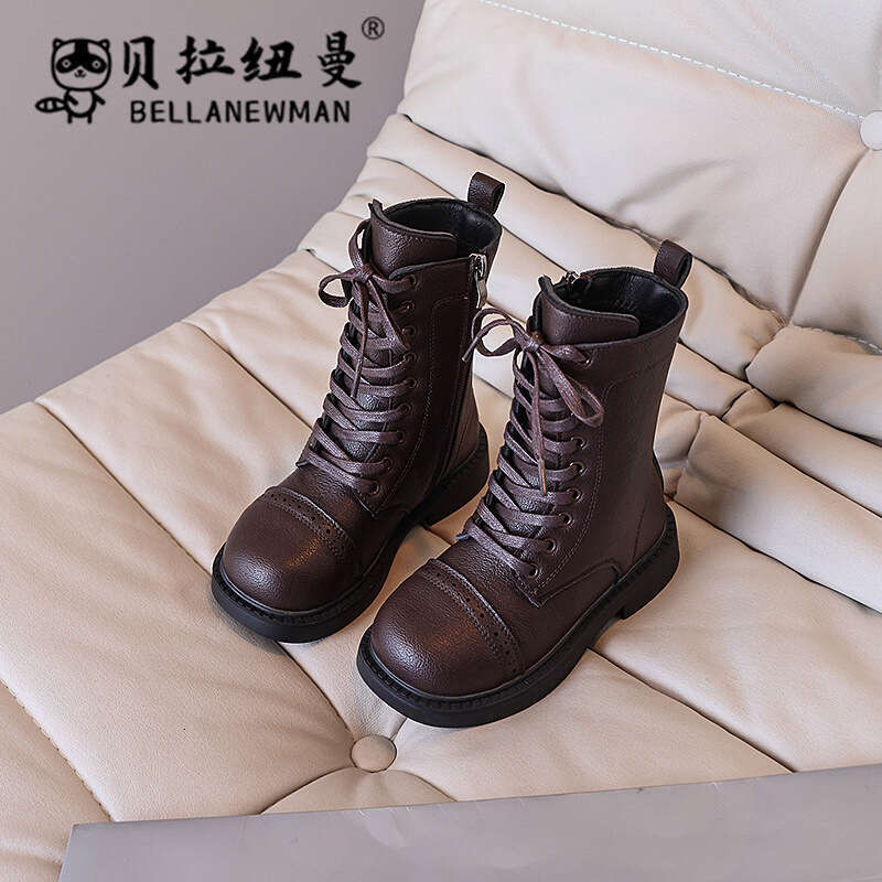Girls' Fashion 2024 Autumn New Mid-Calf for Big Kids Knight British Style Martin Boots