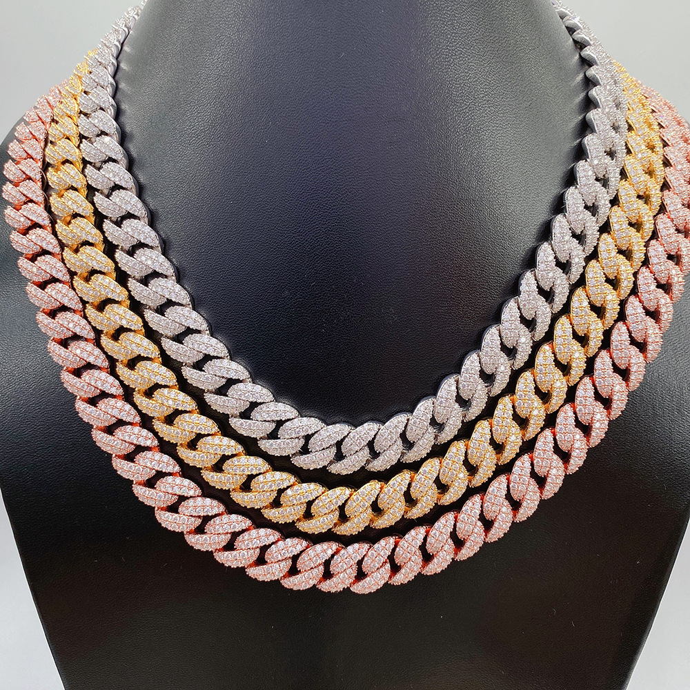 Hip Hop Jewelry 12mm Solid 925 Sterling Silver Gold Plated GRA VVS Iced Out Moissanite Cuban Link Chain