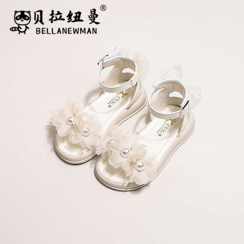 Girls' Fashion Pearl Princess Sandals 2024 Summer New Children's Open-Toe Beach Little Girl Roman Shoes
