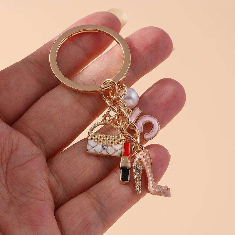 New Enamel Women Girls Mini Higheel Keychain Lipstick Rings Pendant for Key Holder Handbag Decor DIY Jewelry Gifts