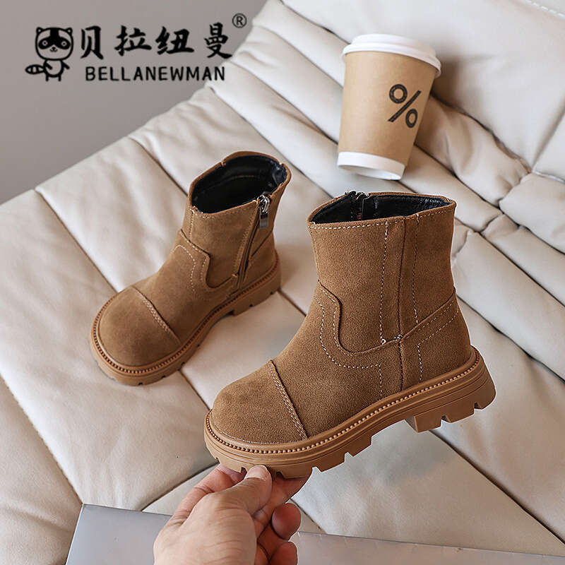 Children's Double-Sided Fleece Short 2024 Autumn New Korean Girls' British Style Martin Boots for Older Kids