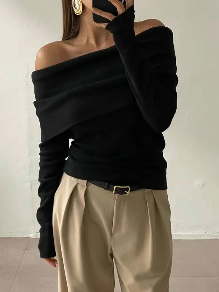 Tossy Sweater Knit Pullover Backless Women Slim Bandeau Solid Cropped Top Streetwear Off-Shoulder Elegant Autumn Knitwear Top 250708