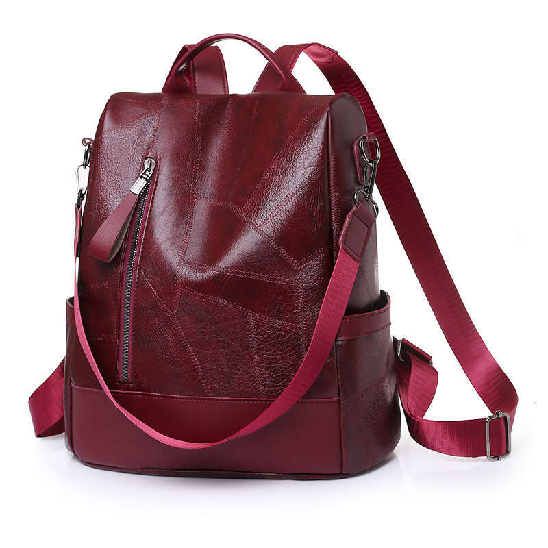 Backpack PU soft leather texture new women's bag large capacity casual splicing shoulder bag anti-theft travel backpack