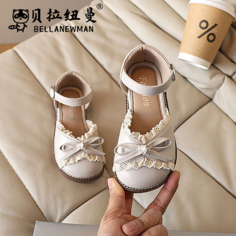 Girls' Bowknot Lace Princess 2025 Spring Summer New Korean Style Children's Closed-toe Sandals Student Soft Sole Single Shoes