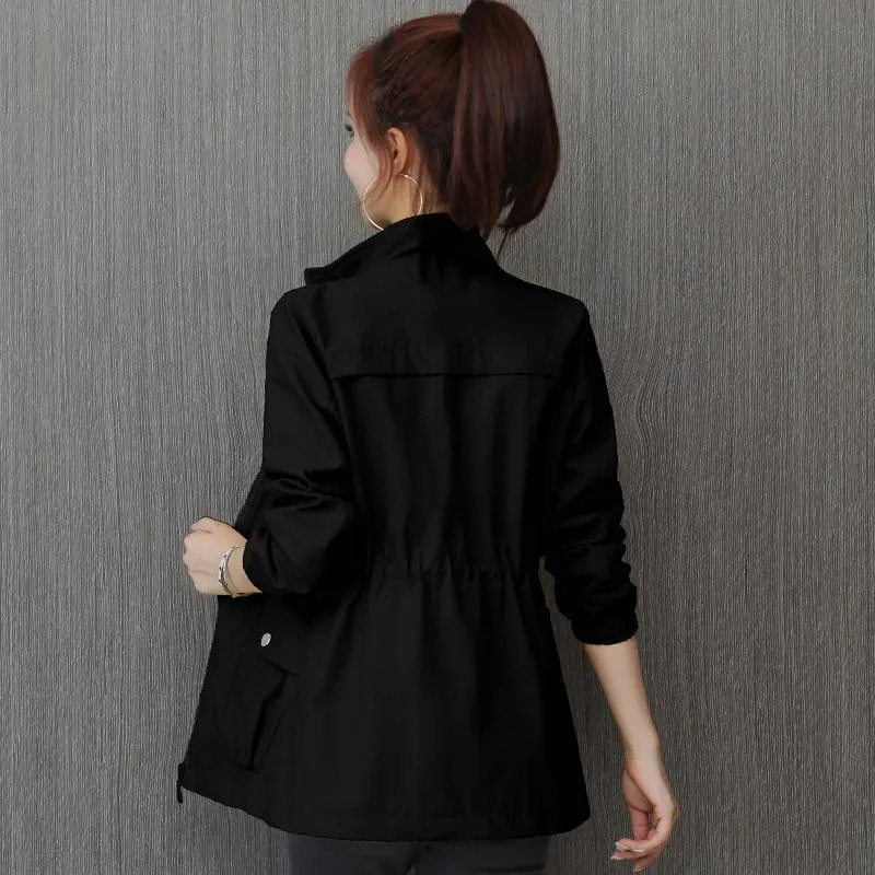 Womens Windbreaker Coat Spring Autumn Slim Basic Zipper Jacket With Lining Ladies Short Windbreaker 3XL H220 250708