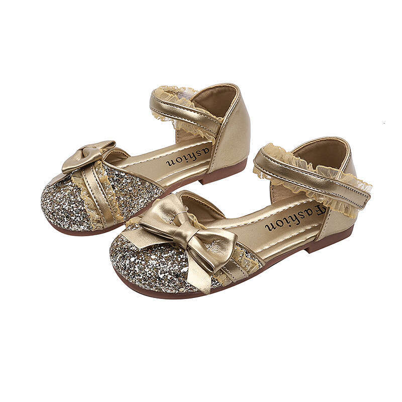 SHEIN Girls' Sequin Bow Princess Shoes 2025 Spring and Autumn New Korean Style Children's Fashion Closed-Toe Sandals Trendy