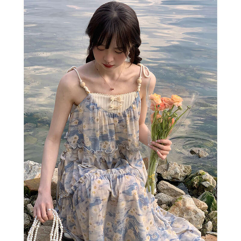 Summer Camisole For Petite Women, Beach With Atmosphere, Sweet And Youthful, Loose Fit, Plus Size, Vacation Style Dress B5