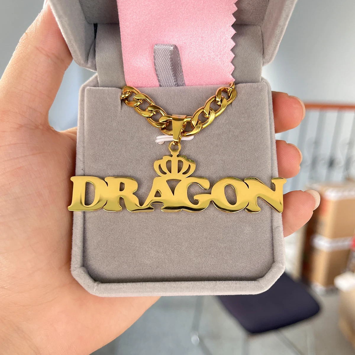 3MM7MM Cuban Chain Custom Name Necklace Personalized Stainless Steel 18K Gold Crown Pendant Hip Hop Big 250712